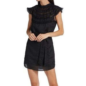 Frame Lace Inset Mini Dress in Black